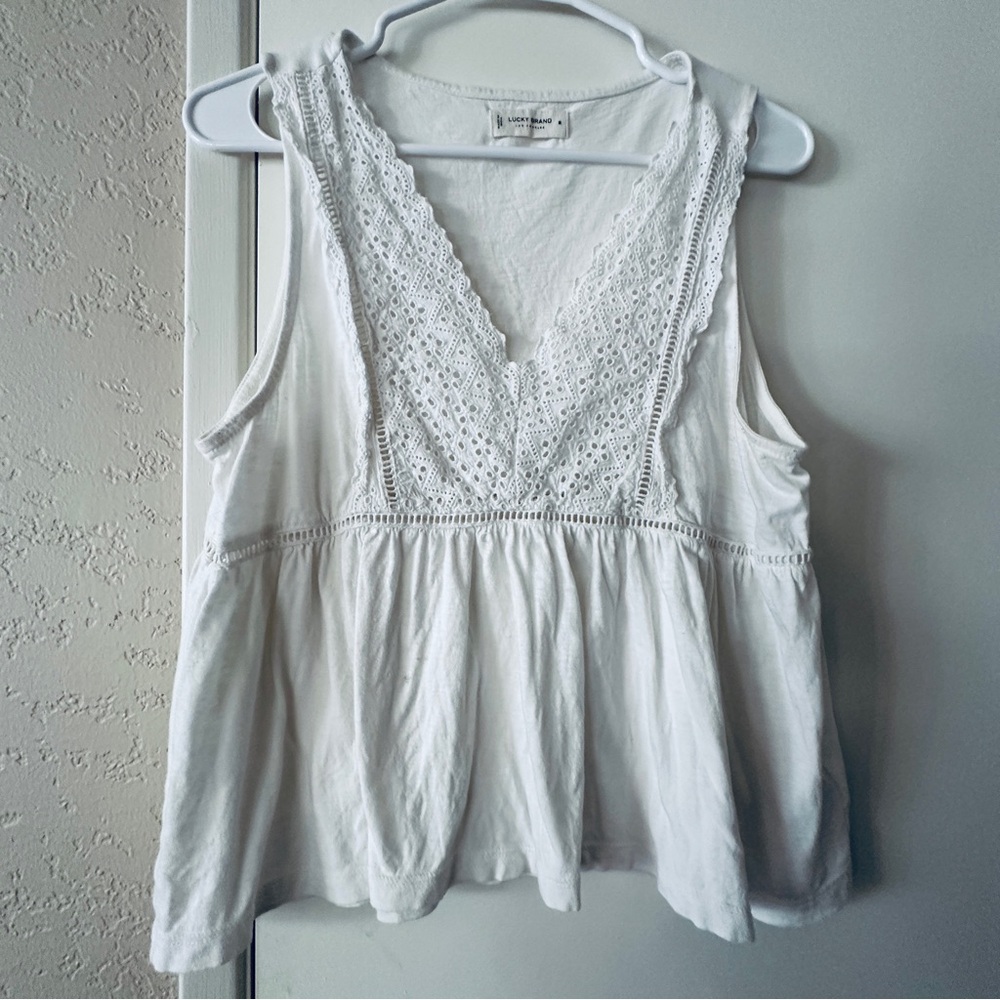 ♻️Lowest Price ♻️Lucky Brand Sleeveless Top, Medium, White Lace Eyelet